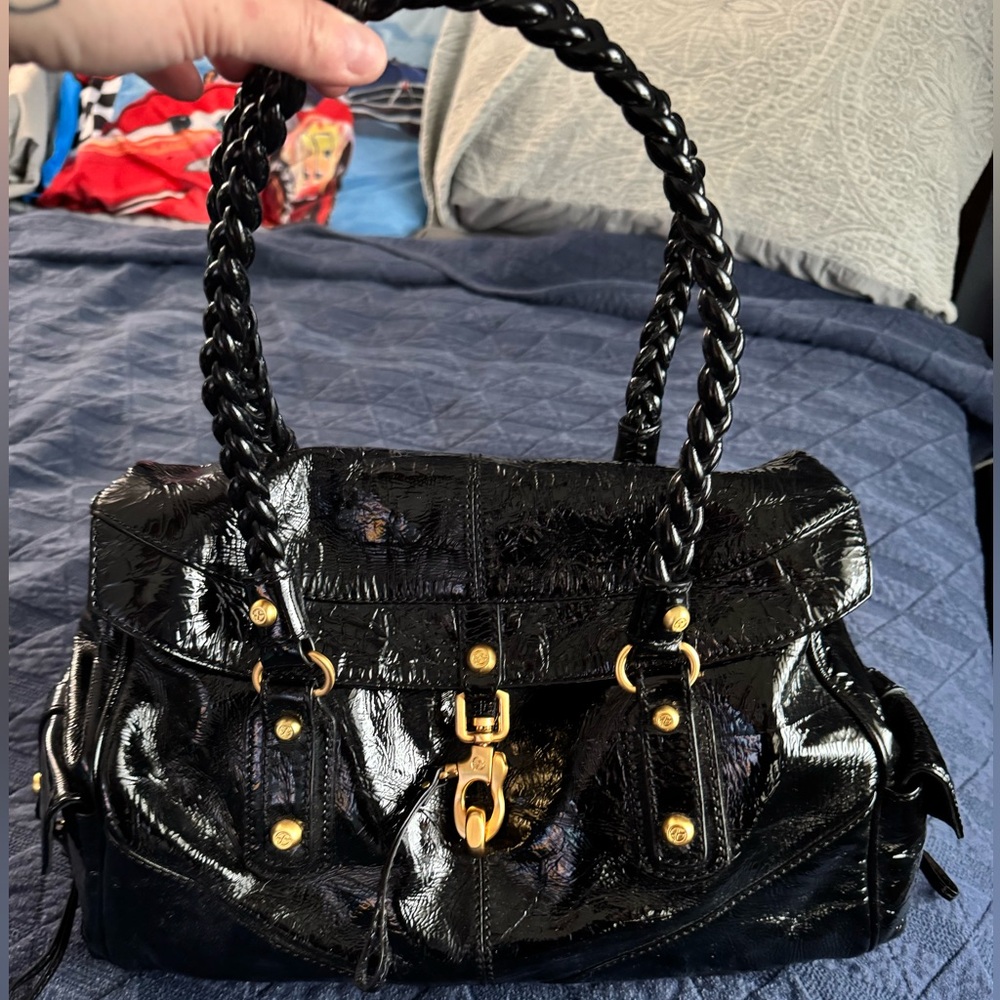 Francesco Biasia Secret Love Patent Braided Handle Purse